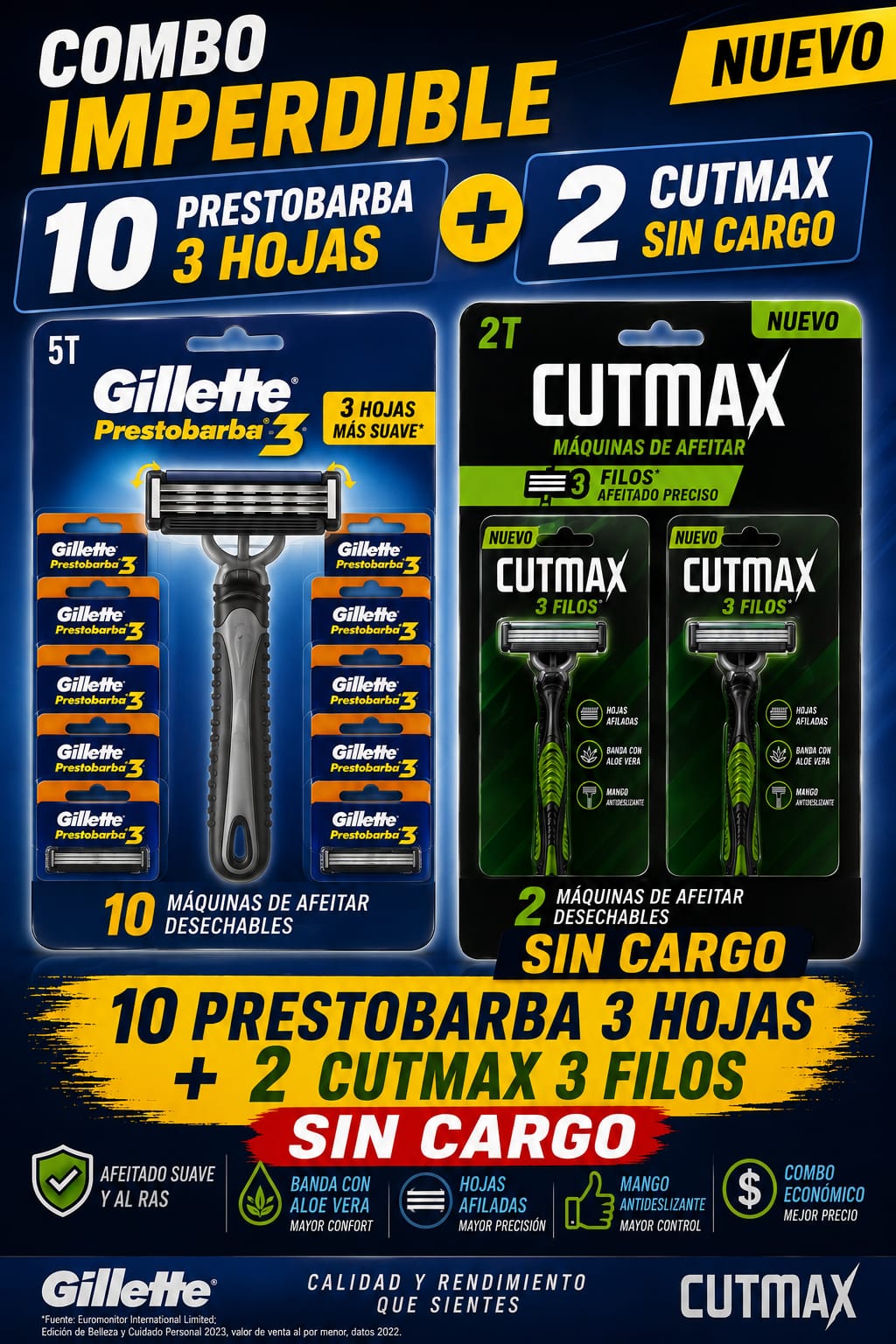 COMBO PRESTO 3 HOJAS 10 + 2 CUTMAX 3 HOJAS S/C